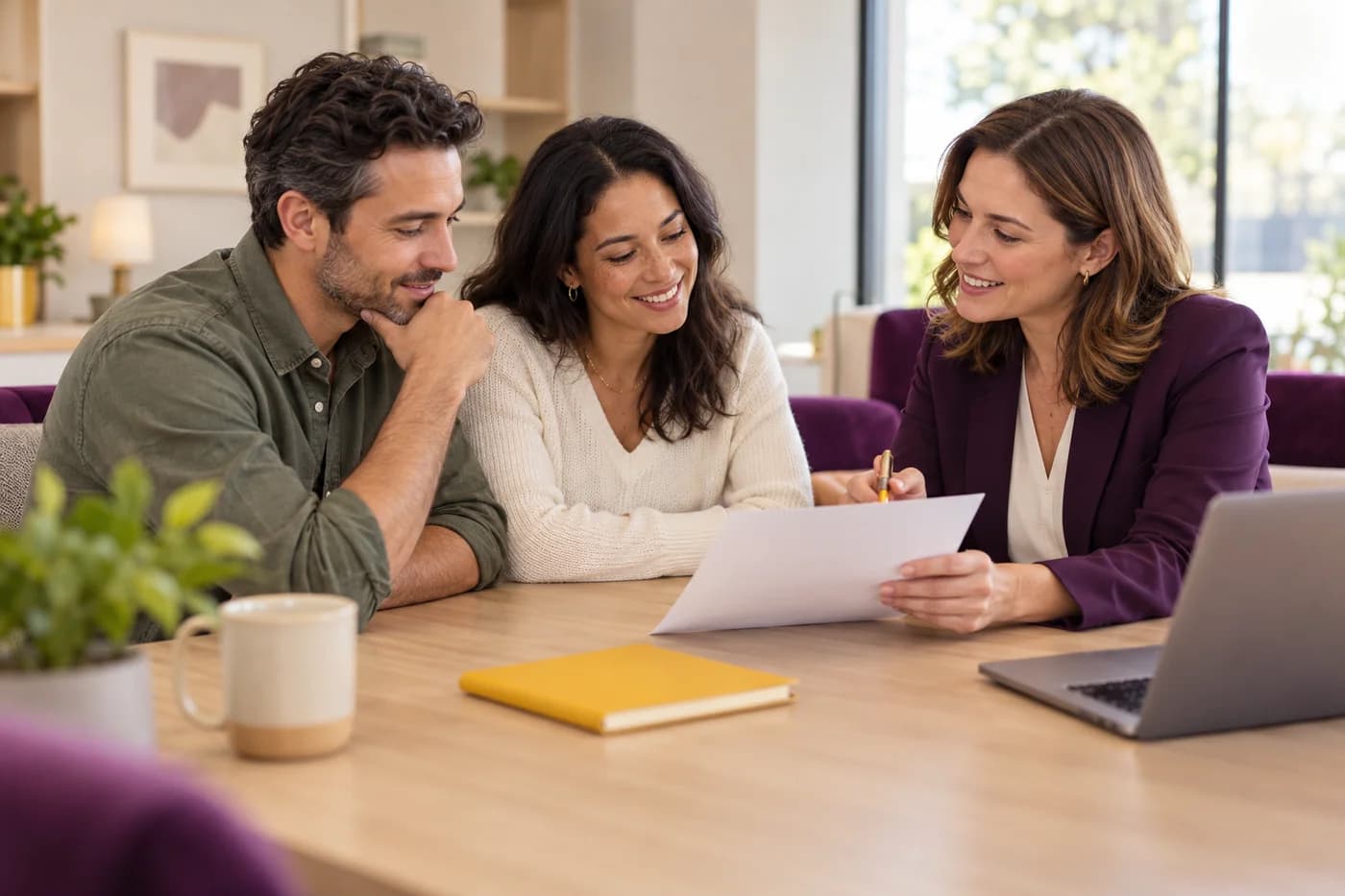 Illustrative scene of a couple talking with an advisor